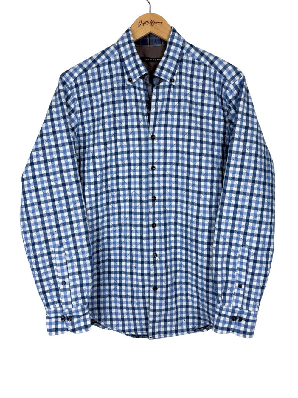 Hammer Made Blue Gingham Quilted Shacket Shirt Jacket Size 39 (15.5) EUC Cotton